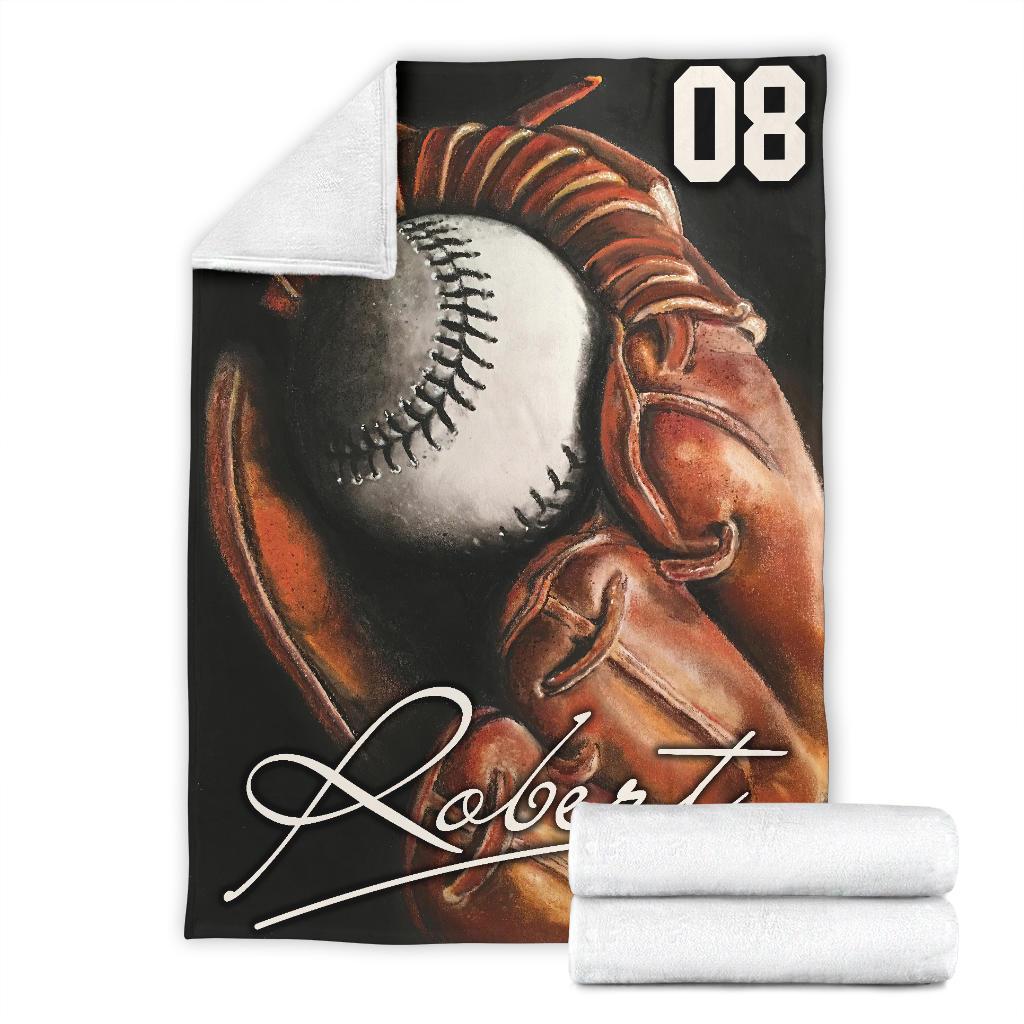 litzzy Personalized Baseball Glove Fleece Blanket - Ty0911207 Quilt Blanket   