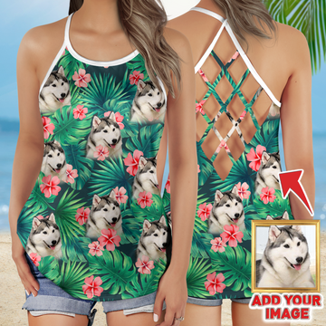 litzzy Custom Floral & Tropical Criss Cross Open Back Tank Top Open Back Tank Top   