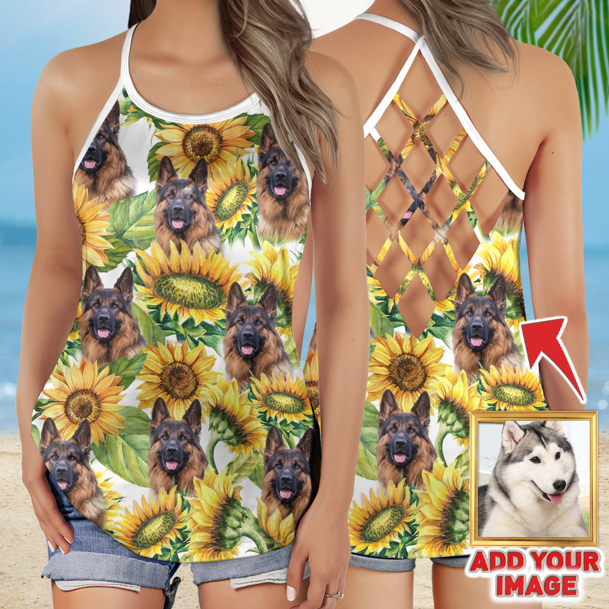 litzzy Custom Sunflower Criss Cross Open Back Tank Top Open Back Tank Top   