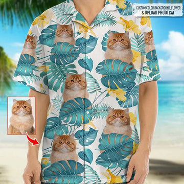 litzzy Personalized Photo Upload Cat Men's Hawaiian Shirt, Cat Flowers Pattern Short-Sleeve Hawaiian Shirt For Men, Women - Aloha shirt Hawaiian Hawaii Shirt For Summer Hawaii Shirt Style 1 XS 