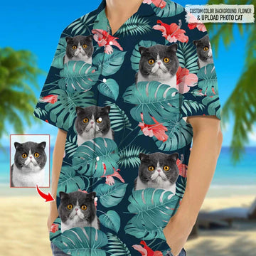 litzzy Personalized Photo Upload Cat Men's Hawaiian Shirt, Cat Flowers Pattern Short-Sleeve Hawaiian Shirt For Men, Women - Aloha shirt Hawaiian Hawaii Shirt For Summer Hawaii Shirt Style 2 XS 