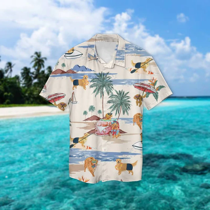 litzzy Golden Retriever Summer Beach Hawaiian Shirt, Hawaiian Shirts for Men Short Sleeve Aloha Beach Shirt - Aloha shirt Hawaiian Hawaii Shirt For Summer Hawaii Shirt   