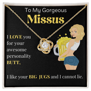 litzzy To My Gorgeous Missus - Litzzy Love Knot Necklace - Gift for Wife, Girlfriend Jewelry 18K Yellow Gold Finish Standard Box 