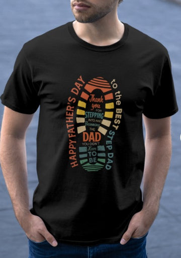 litzzy Happy Father's Day To The Best Step Dad T-Shirt | Made in US T-Shirt   