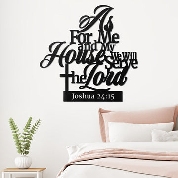 litzzy As for me and my house we will serve the lord Bible Verses - Cut Metal Sign - Custom metal signs - Metal Monogram Sign for Home Decor    