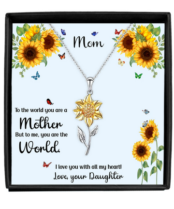 litzzy Litzzy Necklace To My Mom, I love you with all my heart! Gift For Mom From Daughter, Sunflower Necklace For Mom Jewelry   