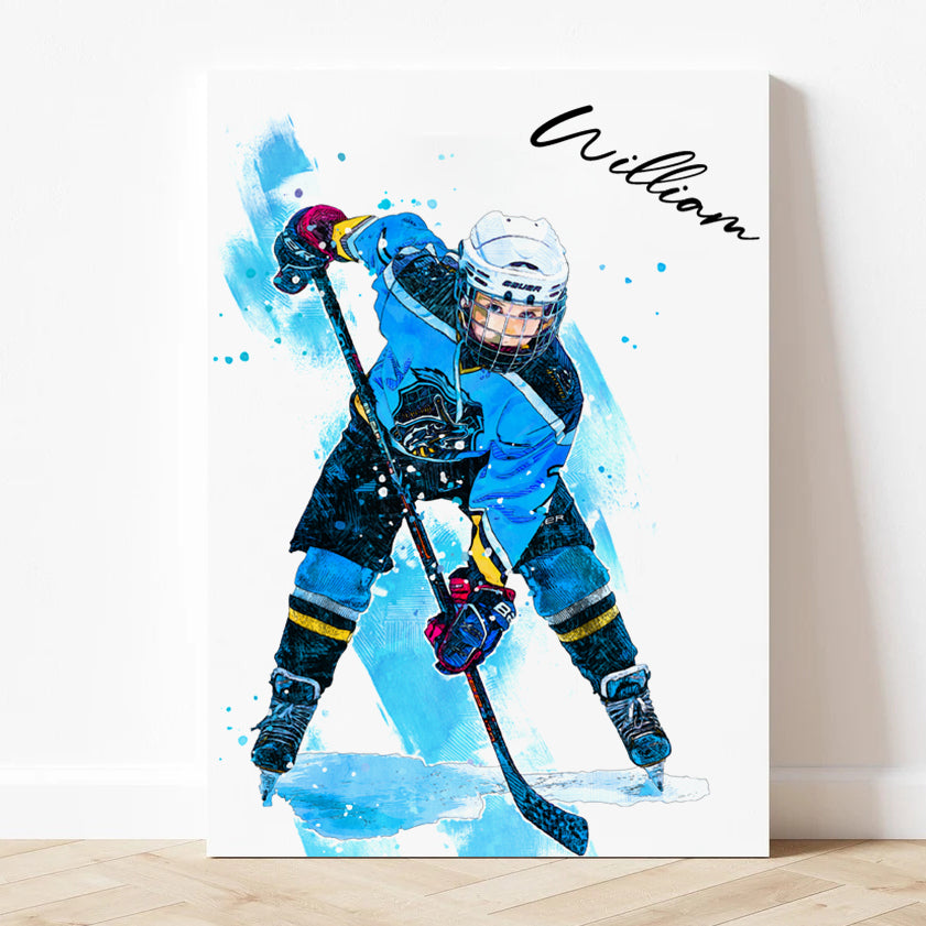 litzzy Ice Hockey Watercolor Personalized Canvas Gifts, Ice Hockey Custom Canvas Wall Art for Living Room Canvas Wall Art Wrapped Canvas 11"x14" 