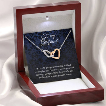litzzy Necklace To My Girlfriend - Litzzy Interlocking Hearts - Gift For Girlfriend Birthday, Girlfriend Jewelry, Anniversary Gift From Boyfriend Jewelry 14k White Gold Finish Luxury Box w/ LED 