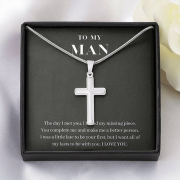 litzzy Cross, To My Man Necklace - Boyfriend/Husband Gift, Husband/Boyfriend Anniversary Gift, Husband Birthday Gift From Wife/Girlfriend, Partner - Litzzy Stainless Cross Necklace Jewelry Standard Box  