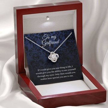 litzzy To My Girlfriend - Litzzy Love Knot Necklace - Gifts From Boyfriend, Girlfriend Jewelry, Girlfriend Birthday Gift, Anniversary Gift For Girlfriend Jewelry 14K White Gold Finish Mahogany Luxury Box 