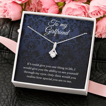 litzzy To My Girlfriend - Petit Ribbon Necklace - Necklace For Girlfriend, Girlfriend Jewelry, Anniversary Gift For Girlfriend - Litzzy Alluring Beauty Necklace Jewelry 14k White Gold Finish Standard Box 