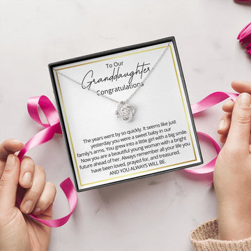 litzzy To My Granddaughter - Litzzy Love Knot Necklace - Necklace for Granddaughter from Grandparents Jewelry Two Tone Box  