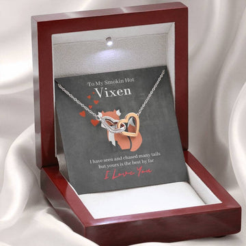 litzzy To My Smokin Hot Vixen - Love Necklace Gifts, Anniversary Gift - Gift For Her, Gift For Girlfriend - Litzzy Interlocking Hearts Necklace Jewelry 14k White Gold Finish Luxury Box w/ LED 