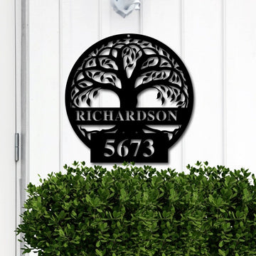 litzzy Tree of Life Custom Family Last Name And Number - Personalized Metal House Sign - Custom metal signs - Metal Monogram Sign for Home Decor    