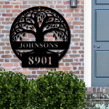 litzzy Tree of Life Custom Family Last Name And Number - Personalized Metal House Sign - Custom metal signs - Metal Monogram Sign for Home Decor    