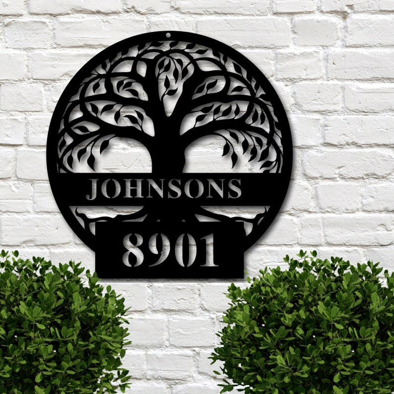litzzy Tree of Life Custom Family Last Name And Number - Personalized Metal House Sign - Custom metal signs - Metal Monogram Sign for Home Decor    