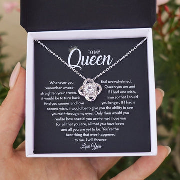 litzzy To My Queen Necklace - Anniversary Gift For Wife - Girlfriend Necklace - Birthday Gift For Wife - Necklace For Girlfriend - Litzzy Love Knot Necklace Jewelry 14K White Gold Finish Standard Box 