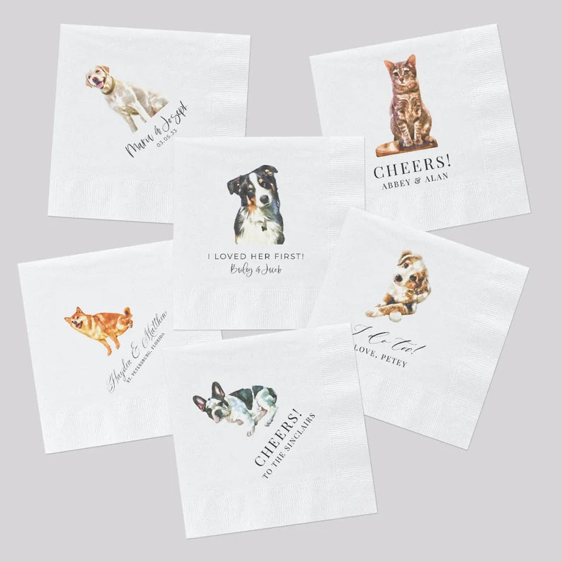 litzzy Custom Pet Cocktail Napkins, Dog Wedding Napkins, Custom cat Cocktail Napkins, Customized Pet Napkins, Custom Pet Portrait Wedding Napkins Napkins 4.8"x4.8" 50 pcs Square