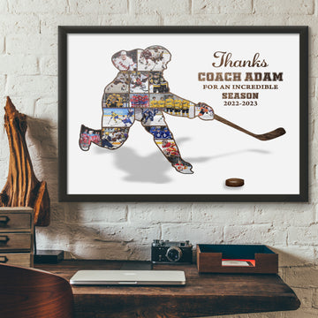 litzzy Hockey Player Photo Collage Canvas, Hockey Coach Gift, Personalized Ice Hockey Sport Gift Canvas Wall Art Framed Canvas 11"x14" 