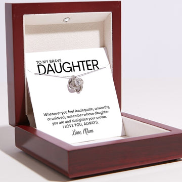 litzzy To My Brave Daughter, Litzzy To My Daughter Love Knot Necklace Jewelry Luxury Box  