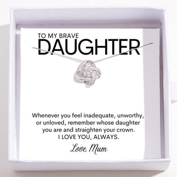 litzzy To My Brave Daughter, Litzzy To My Daughter Love Knot Necklace Jewelry Standard Box  