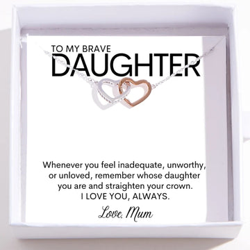 litzzy Litzzy To My Brave Daughter Interlocking Heart Necklace Jewelry Standard Box  