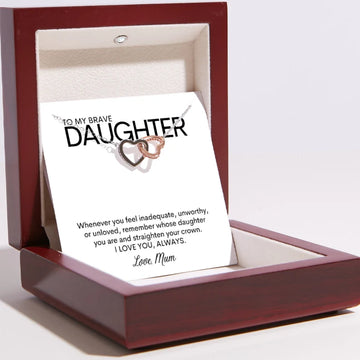 litzzy Litzzy To My Brave Daughter Interlocking Heart Necklace Jewelry Luxury Box  