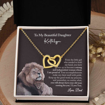 litzzy You Will Always Have Your Old Man Rooting For You, Litzzy To My Beautiful Daughter Customized Interlocking Hearts Jewelry 18K Yellow Gold Finish Standard Box 