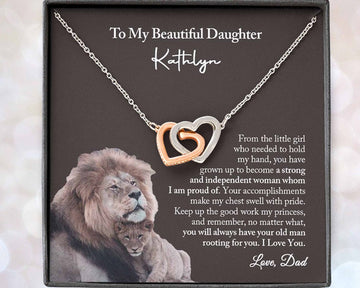 litzzy You Will Always Have Your Old Man Rooting For You, Litzzy To My Beautiful Daughter Customized Interlocking Hearts Jewelry Polished Stainless Steel & Rose Gold Finish Standard Box 
