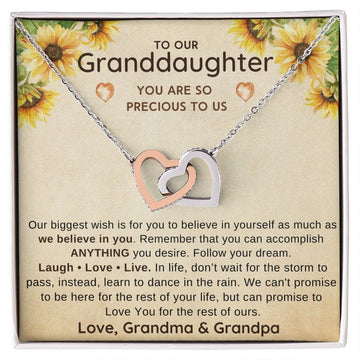 litzzy To My Granddaughter - You Are So Precious To Us - Litzzy Interlocking Hearts Necklace - Necklace for Granddaughter from Grandparents Jewelry Polished Stainless Steel & Rose Gold Finish Standard Box 