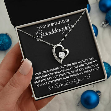 litzzy To My Granddaughter - Our Beautiful Granddaughter - Litzzy Forever Love Necklace - Necklace for Granddaughter from Grandparents Jewelry 14K White Gold Finish Standard Box 