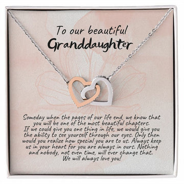 litzzy To My Granddaughter - Our Beautiful Daughter - Litzzy Interlocking Hearts Necklace - Necklace for Granddaughter from Grandparents Jewelry Polished Stainless Steel & Rose Gold Finish Standard Box 