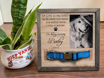 litzzy Memorial Pet Collar Frame, Black & White Photo, Loss of Dog, Cat Loss Gifts, Pet Collar Holder, Memorial Standing Frame, Bereavement Gifts Pet Picture Frame Wooden 7.9'' x 7.9'' 
