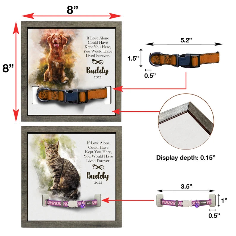 litzzy Memorial Pet Collar Sign, Watercolor Portrait , Loss of Dog, Cat Loss Gifts, Pet Collar Holder, Memorial Standing Frame, Bereavement Gifts Pet Picture Frame   