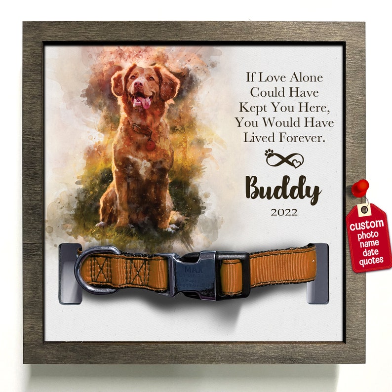 litzzy Memorial Pet Collar Sign, Watercolor Portrait , Loss of Dog, Cat Loss Gifts, Pet Collar Holder, Memorial Standing Frame, Bereavement Gifts Pet Picture Frame Wooden 7.9'' x 7.9'' 