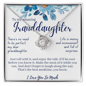 litzzy To My Granddaughter - Litzzy Love Knot Necklace - Necklace for Granddaughter from Grandparents Jewelry 14K White Gold Finish Two Tone Box 