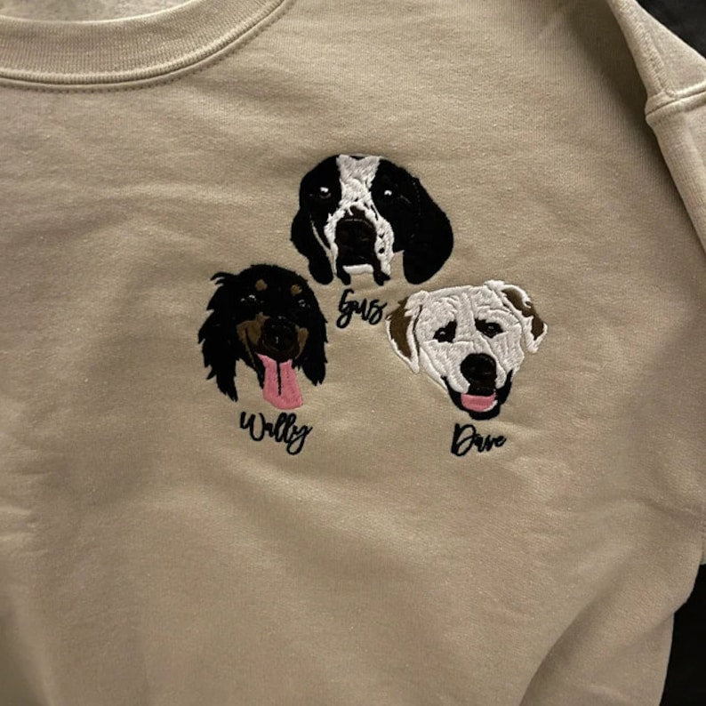 litzzy Personalized Pet Photo Embroidered Sweatshirt | Embroidered Custom Pet Portrait Sweatshirt, Hoodie, Tshirt For Pet Lover Embroidered Shirt   
