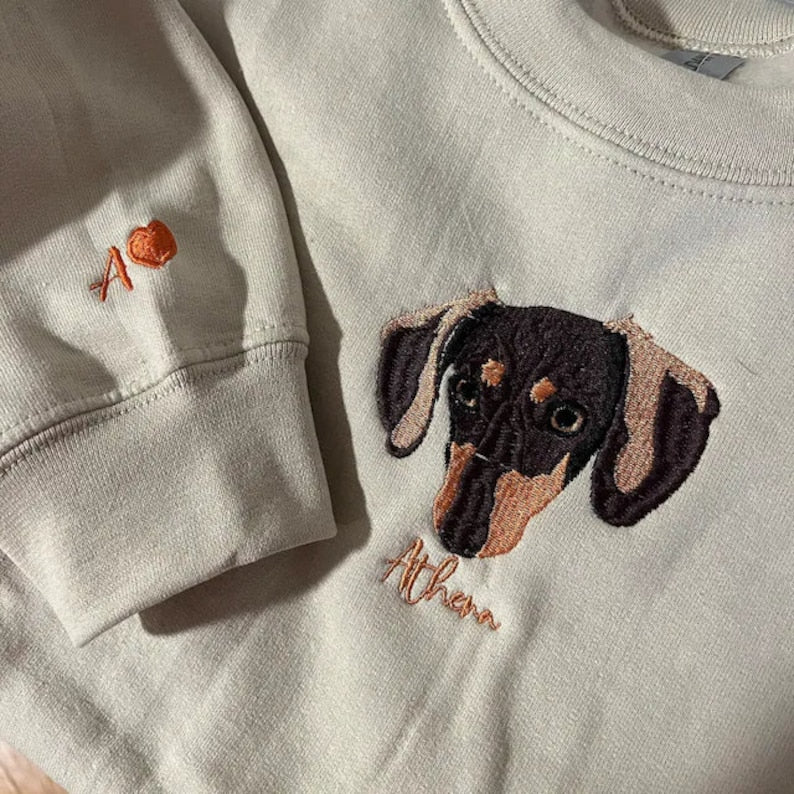litzzy Personalized Pet Photo Embroidered Sweatshirt | Embroidered Custom Pet Portrait Sweatshirt, Hoodie, Tshirt For Pet Lover Embroidered Shirt   