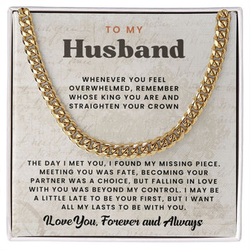 litzzy To My Husband - King Poem Quote, Romantic Anniversary Gift, Husband Birthday Gift, Valentine - Litzzy  Cuban Link Chain - Gift For Husband From Wife Jewelry 14K Gold Plated Standard Box 