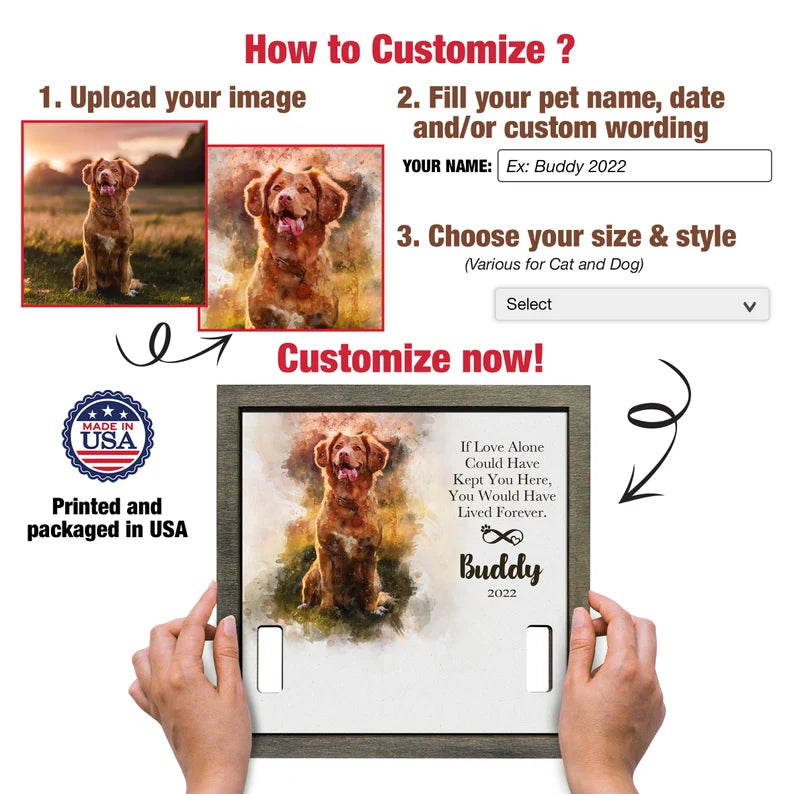 litzzy Memorial Pet Collar Sign, Watercolor Portrait , Loss of Dog, Cat Loss Gifts, Pet Collar Holder, Memorial Standing Frame, Bereavement Gifts Pet Picture Frame   