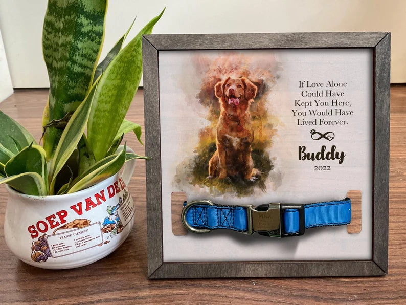 litzzy Memorial Pet Collar Sign, Watercolor Portrait , Loss of Dog, Cat Loss Gifts, Pet Collar Holder, Memorial Standing Frame, Bereavement Gifts Pet Picture Frame   