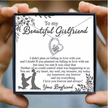 litzzy To My Beautiful Girlfriend - Girlfriend Birthday Gift, Girlfriend Anniversary, Valentines Day Gift For Her - Necklace Women Hollow Heart Crystal Pendant Necklace - Litzzy Forever Love Necklace Jewelry 14k White Gold Finish Two Tone Box 