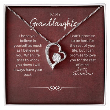 litzzy To My Granddaughter - Litzzy Forever Love Necklace - Necklace for Granddaughter from Grandparents Jewelry 14K White Gold Finish Standard Box 