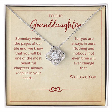 litzzy To My Granddaughter - Litzzy Love Knot Necklace - Necklace for Granddaughter from Grandparents Jewelry 14K White Gold Finish Two Tone Box 