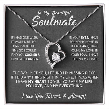 litzzy To My Beautiful Soulmate - I Found My Missing Piece - Anniversary Gift, Necklace Gift For Wife, Girlfriend - Litzzy Forever Love Necklace Jewelry 14k White Gold Finish Standard Box 