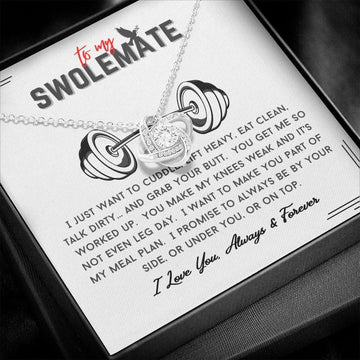 litzzy To My Swolemate - With Funny Love Message Card - Necklace Gift For Her, Fitness Weightlifting Gifts, Workout - Litzzy Love Knot Necklace Jewelry 14K White Gold Finish Standard Box 