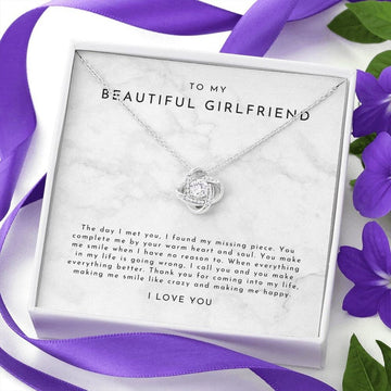litzzy To My Beautiful Girlfriend - Anniversary, Valentines Day, Birthday Gift For Girlfriend - Necklace Gift For Girlfriend From Boyfriend - Litzzy Love Knot Necklace Jewelry 14K White Gold Finish Standard Box 