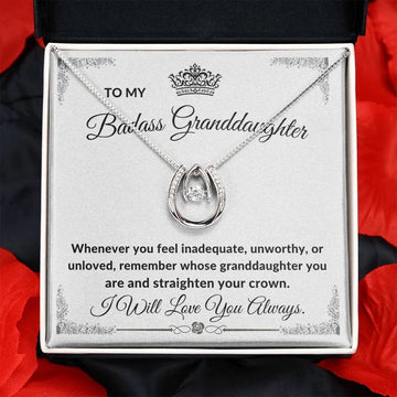 litzzy To My Granddaughter - My Badass Granddaughter - Litzzy Lucky In Love Necklace - Necklace for Granddaughter from Grandparents Jewelry Two Tone Box  