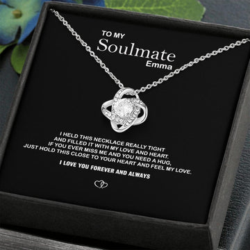 litzzy PERSONALIZED Silver Love Knot Necklace - To My Soulmate - I Love You Forever and Always - Girlfriend Anniversary Gift, Birthday Gift For Wife, Girlfriend From Husband, Boyfriend Jewelry 14K White Gold Finish Standard Box 