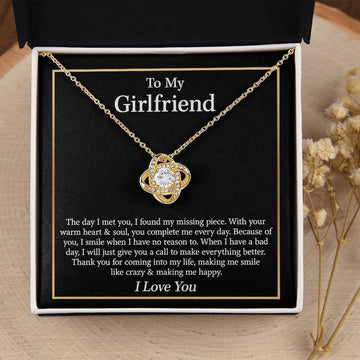 litzzy To My Girlfriend - I Found My Missing Piece - Anniversary, Valentines Day, Birthday Gift For Girlfriend - Litzzy Love Knot Necklace Jewelry 18k Yellow Gold Finish Standard Box 